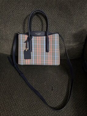 Kate Spade Margaux Plaid Medium Satchel Navy Trim